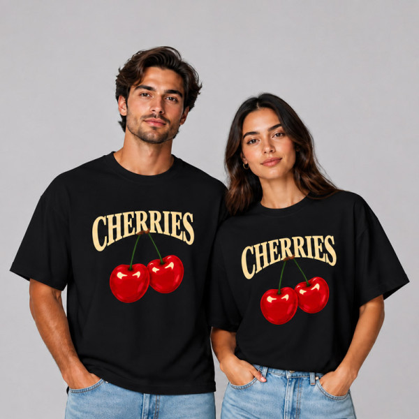 تیشرت یقه گرد باکسی پنبه یکرو طرح Cherries